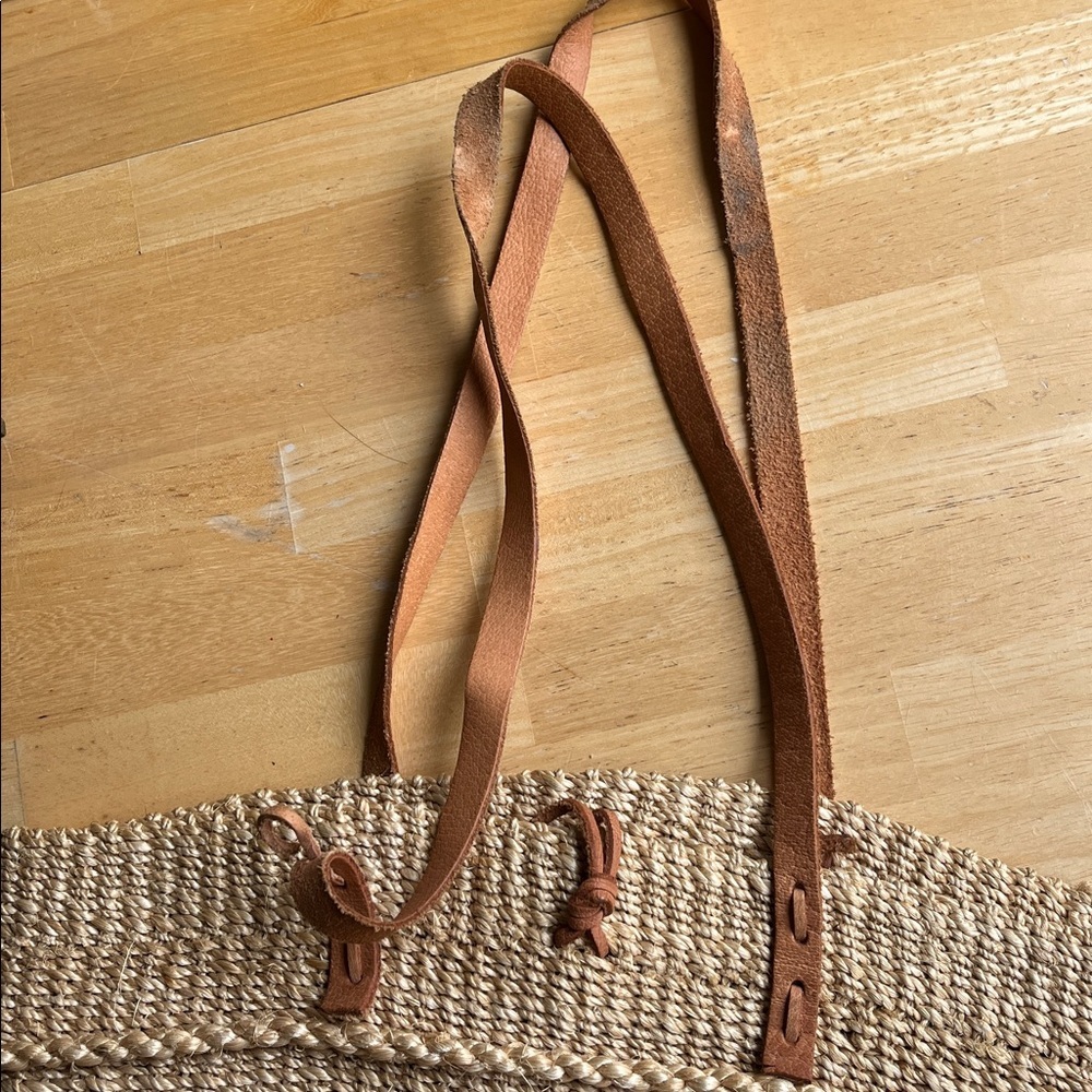 Vintage 90s Noah’s Ark Sisal Market Bag Leather Strap Animal Tote - Picture 8 of 12